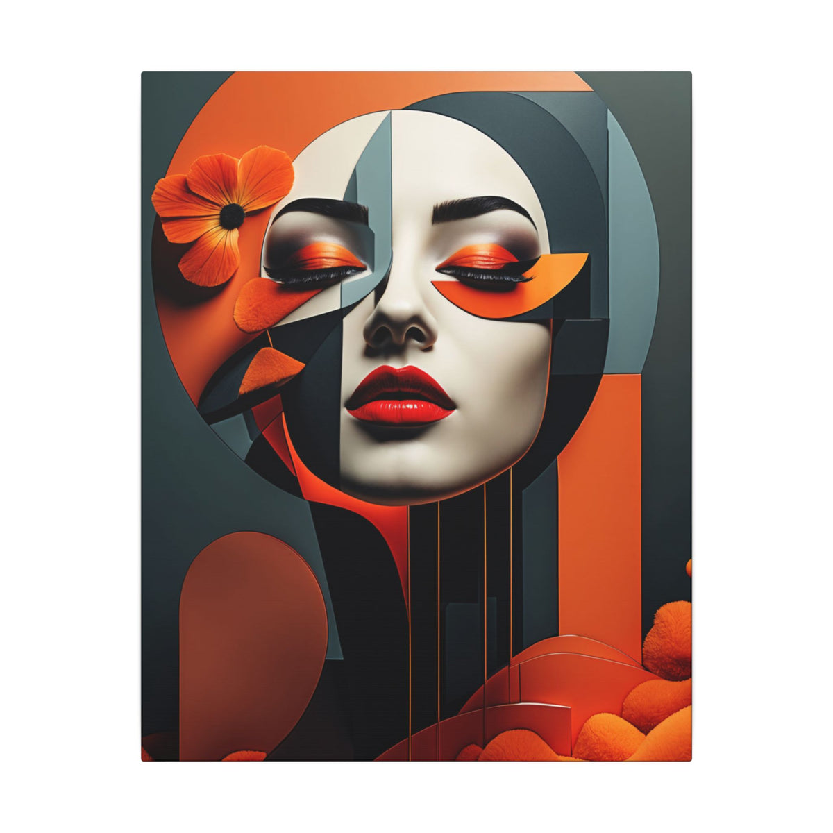 Ember Bloom – Geometric Floral Female Portrait Canvas Print