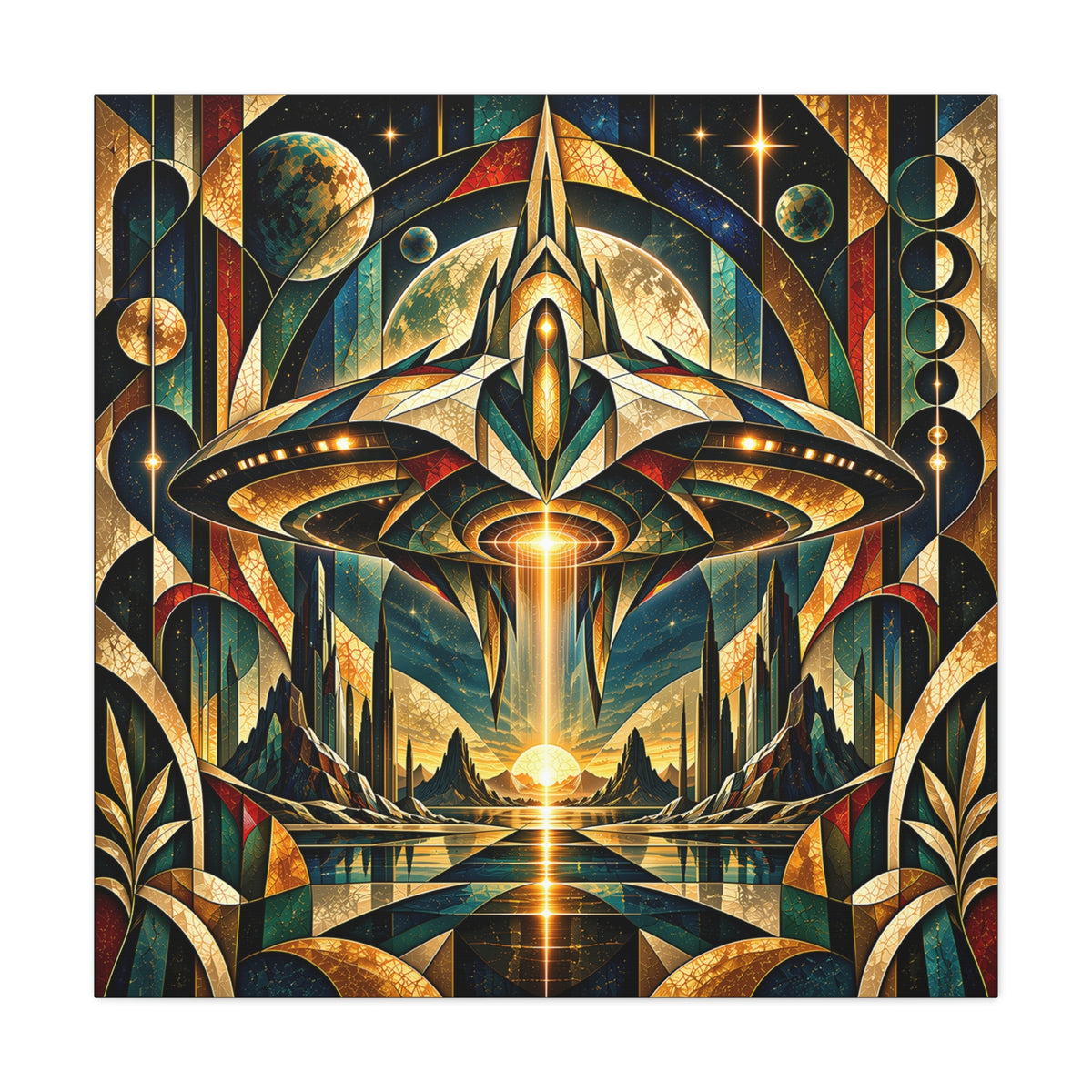 Arrival at the Golden Horizon — Futuristic Celestial Landscape Wall Art