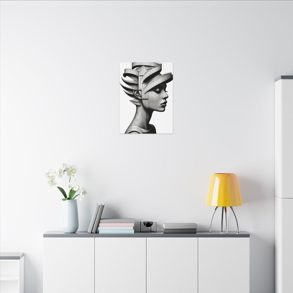 Architecture of Thought – Monochrome Futurist Portrait Canvas Print