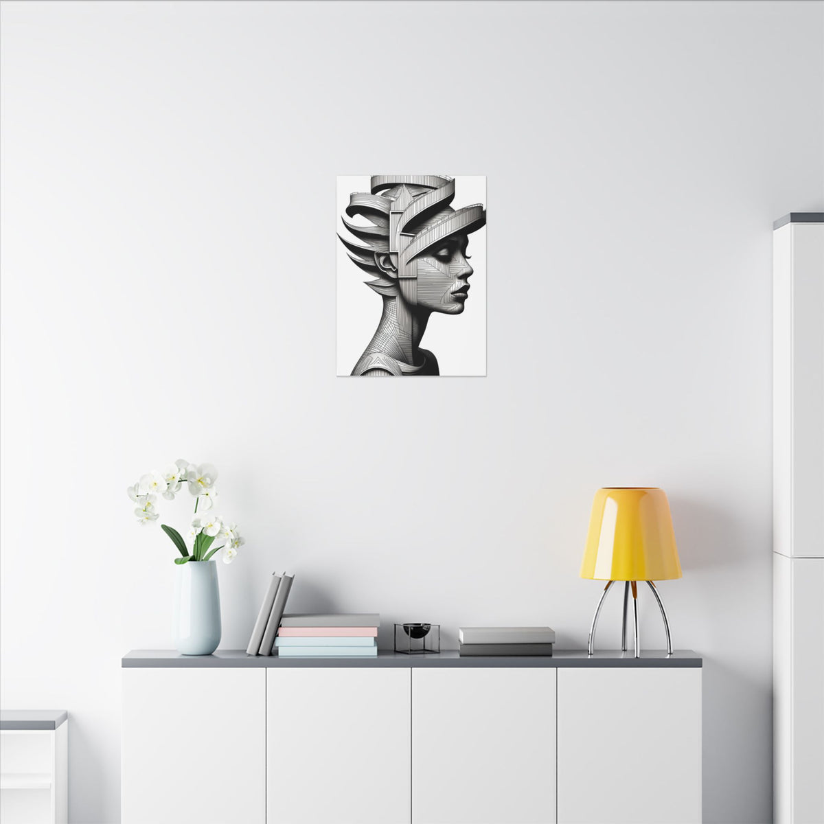 Architecture of Thought – Monochrome Futurist Portrait Canvas Print