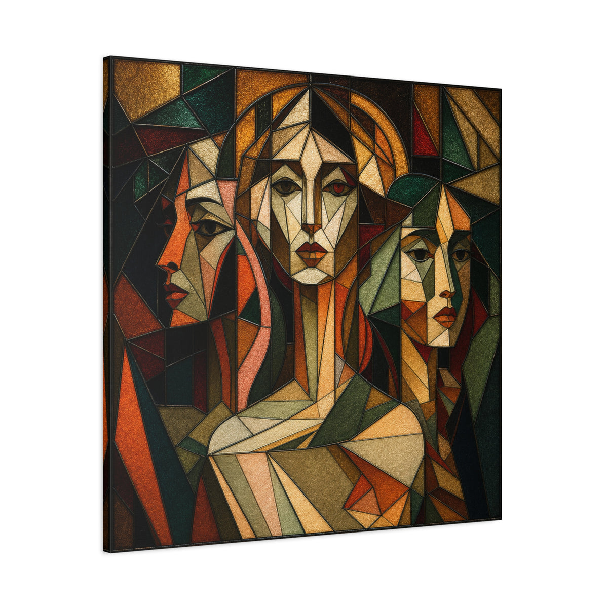Three Ways of Seeing — Cubist Stained Glass Women Wall Art