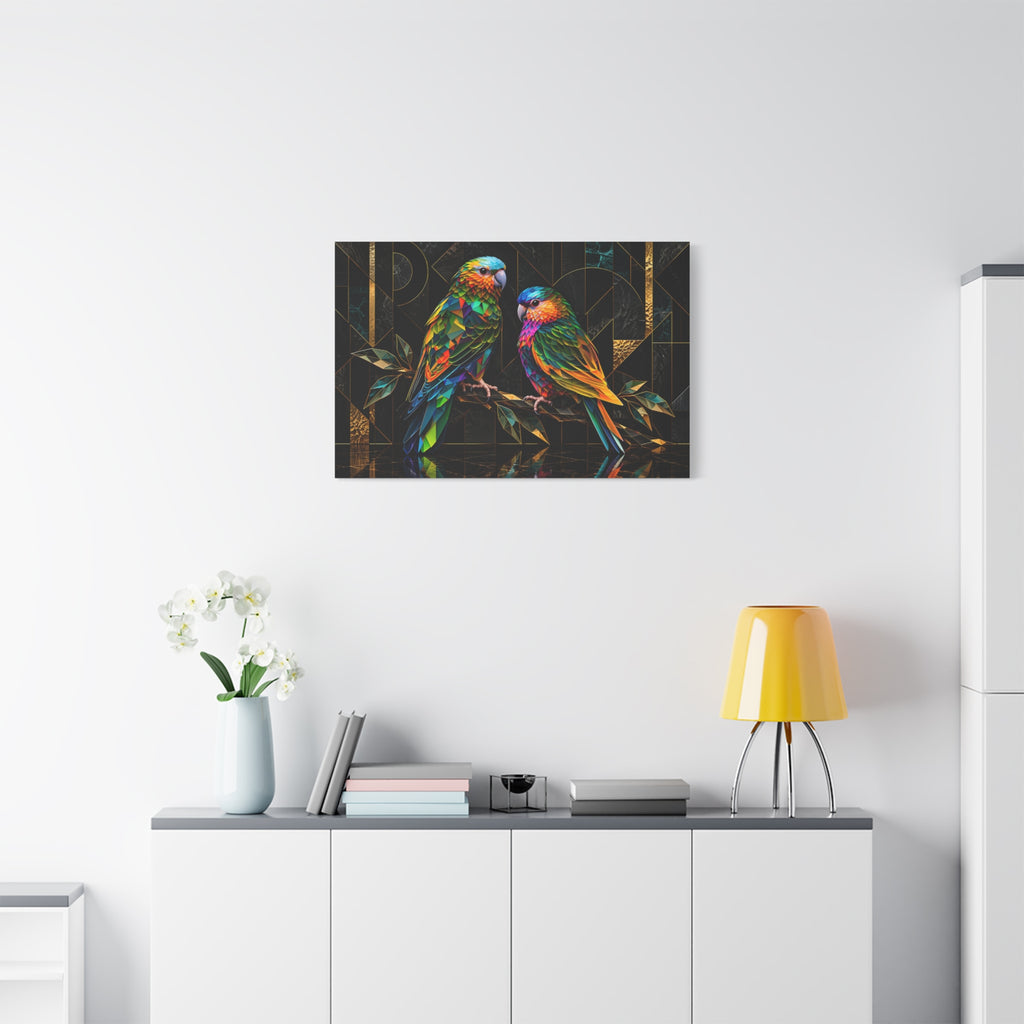 Prismatic Perch — Geometric Parrot Duo Wall Art
