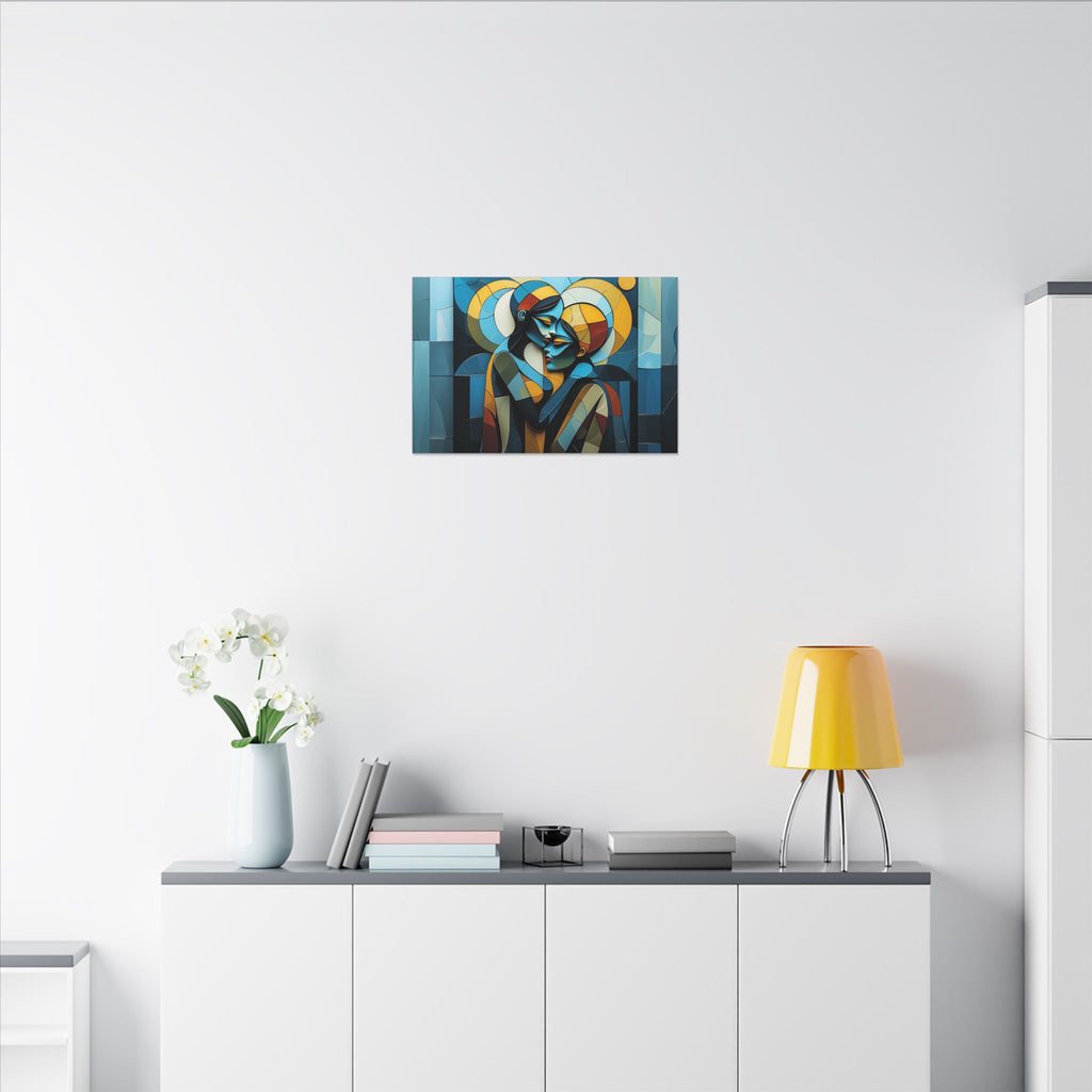 Where We Meet – Geometric Couple Embrace Canvas Print