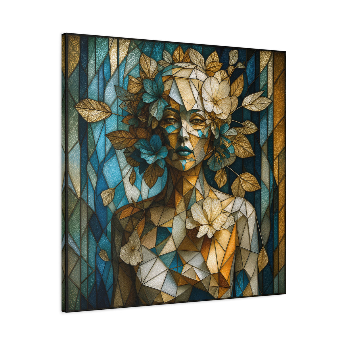 Where She Blooms — Modern Floral Stained Glass Woman Wall Art