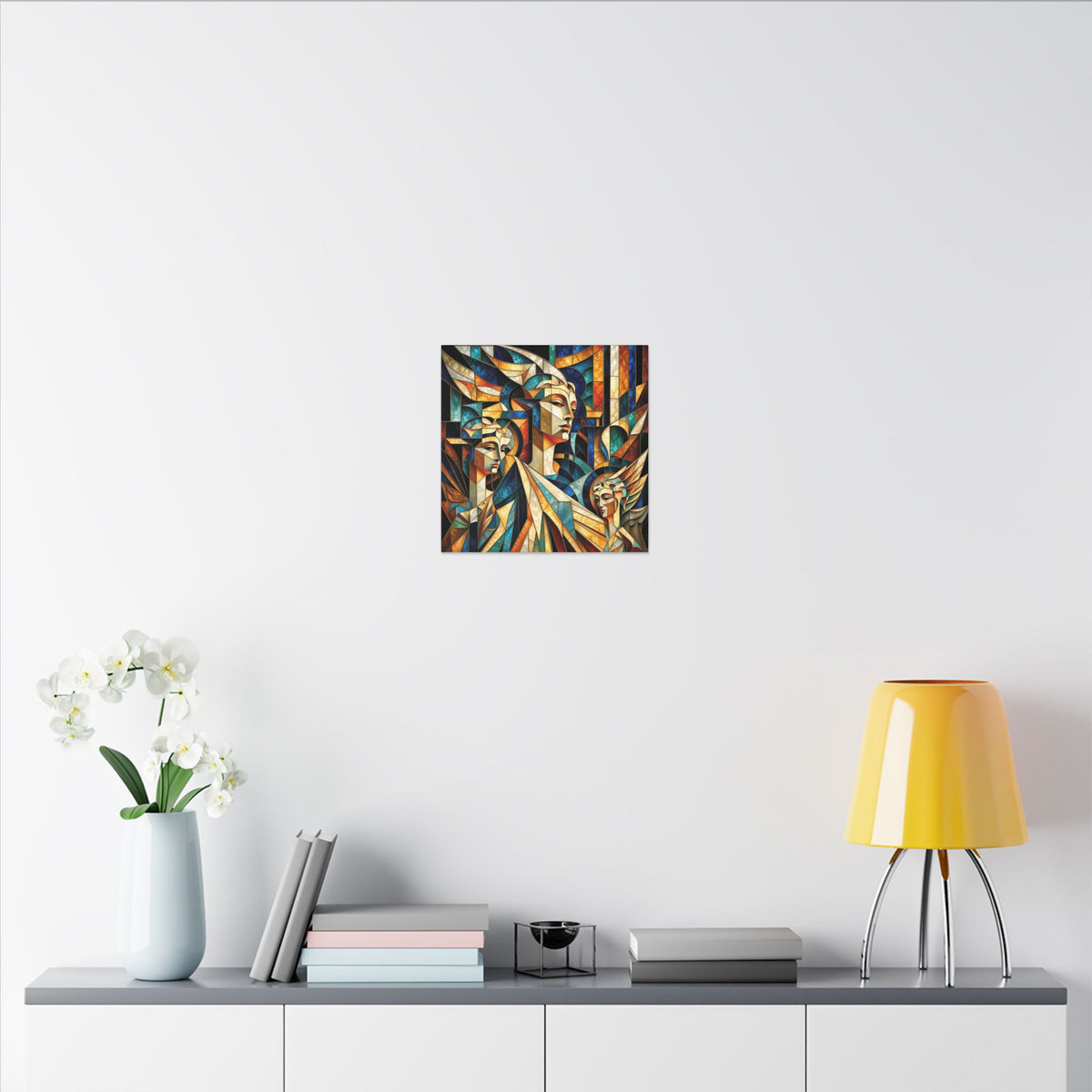 Echoes of Athena – Cubist Classical Goddess Stain Glass Canvas Print
