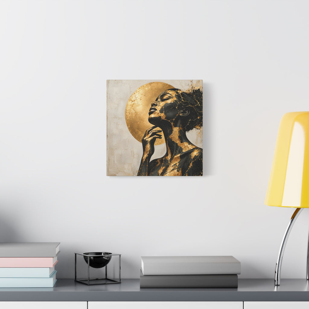 Crowned in Light — Modern Black & Gold Woman Portrait
