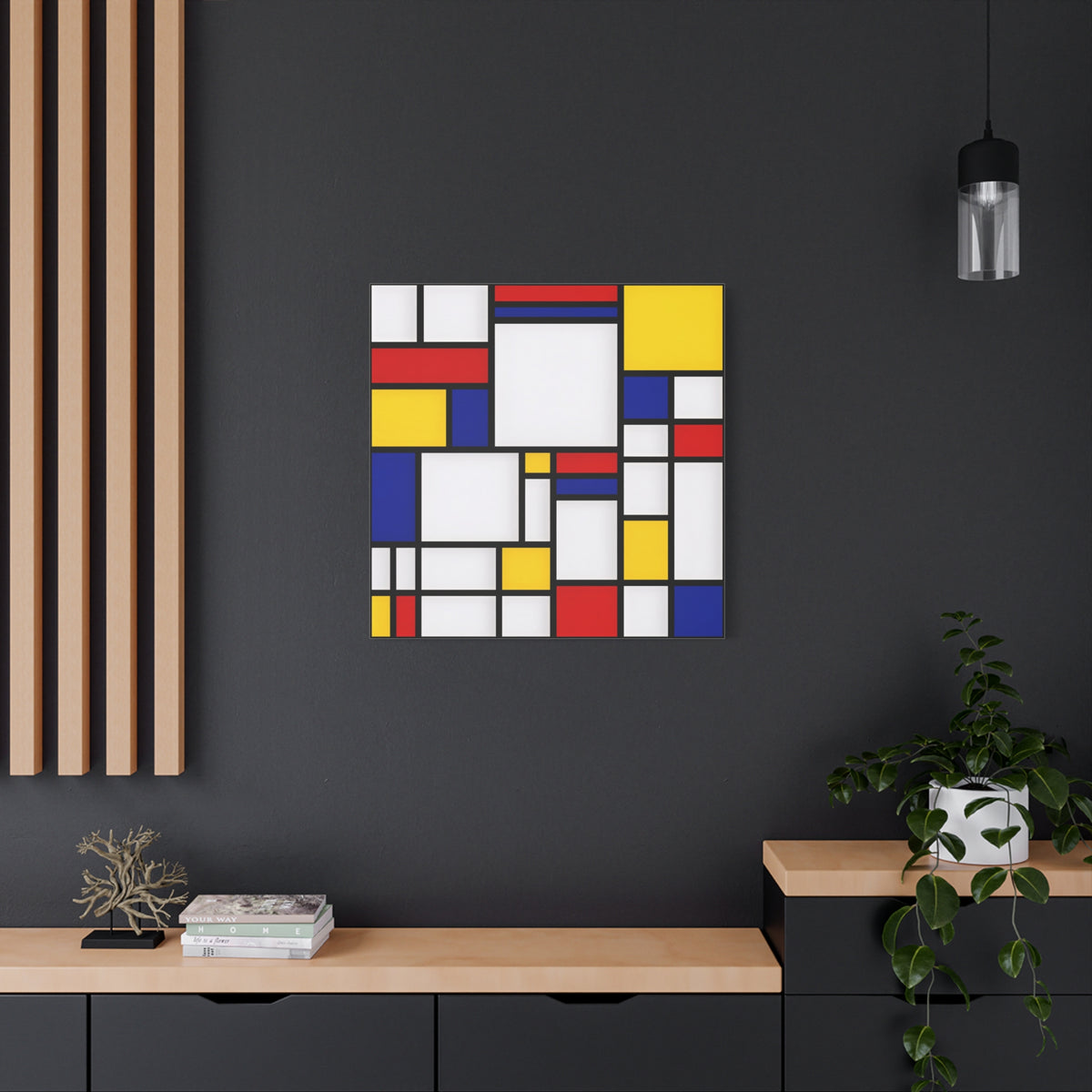 Abstract Geometric Canvas Art – Red, Blue & Yellow Stretched Print