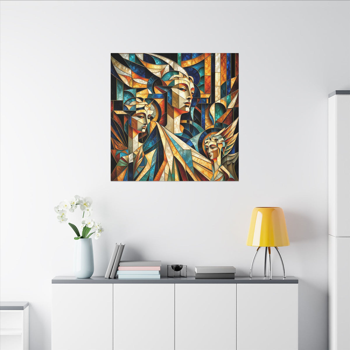 Echoes of Athena – Cubist Classical Goddess Stain Glass Canvas Print