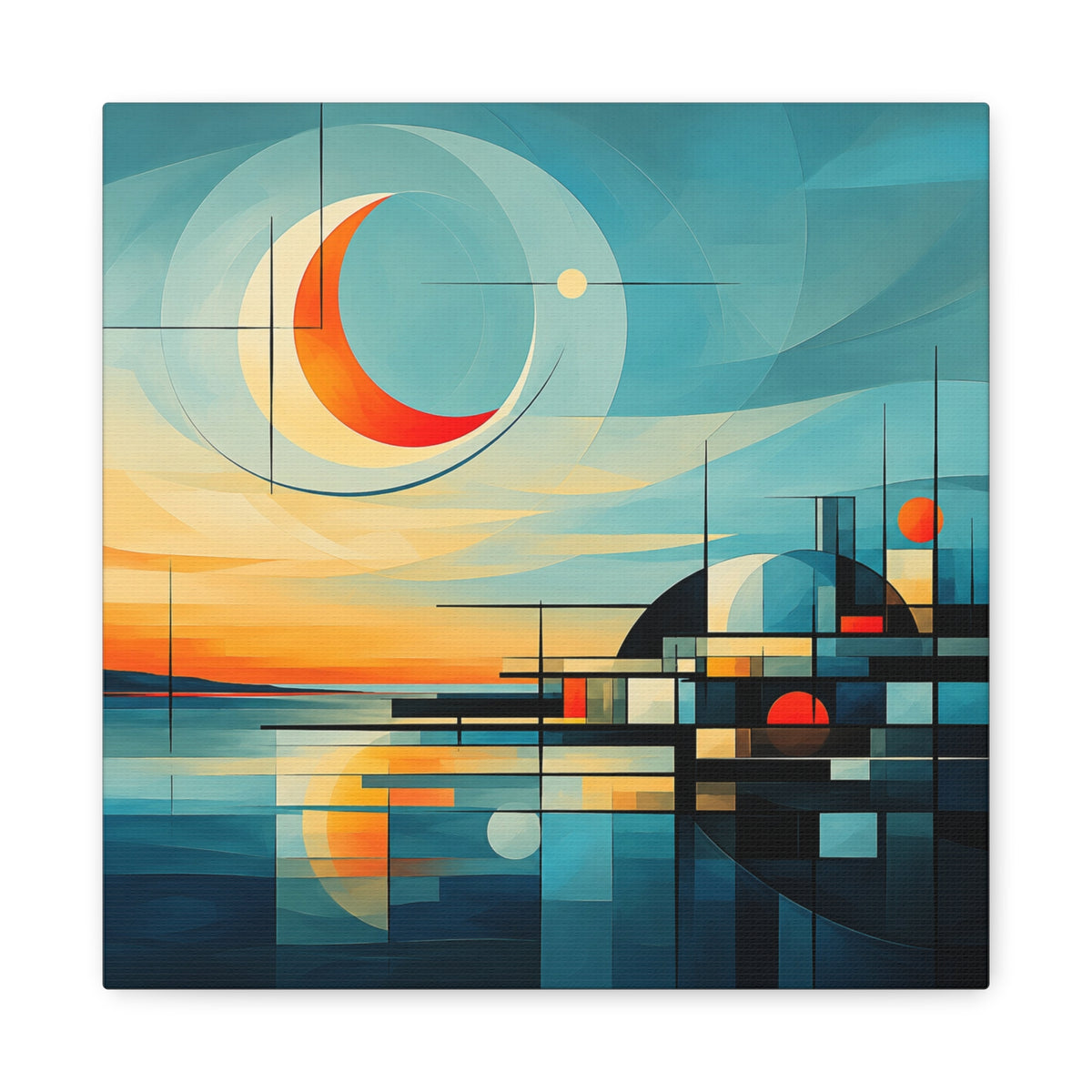 Crescent Harbor at Dusk — Abstract Matte Stretched Wall Decor