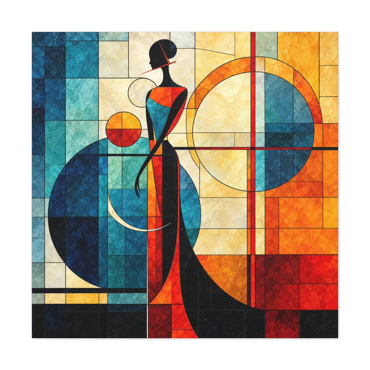 Solar Silhouette — Art Deco Stained Glass Woman Canvas
