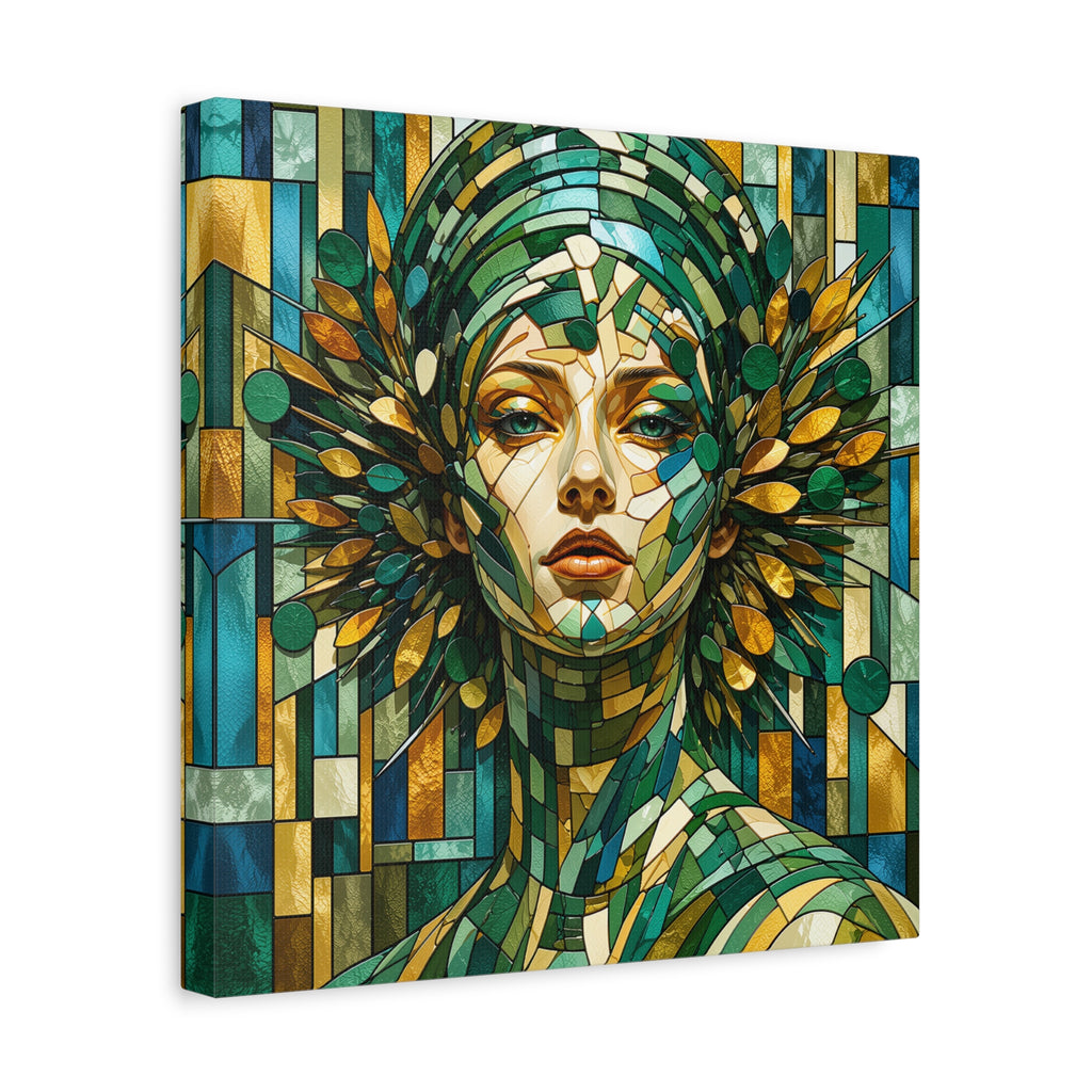 Verdant Empress — Stained Glass Botanical Woman Portrait