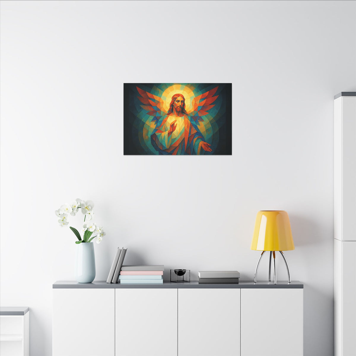 Radiant Mercy – Geometric Jesus Portrait Canvas Print