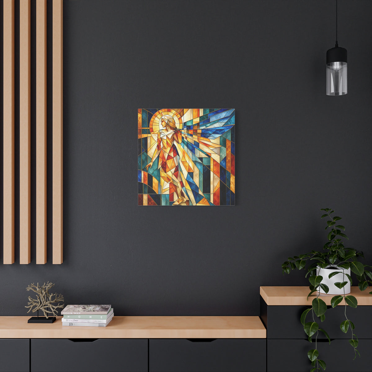 Messenger of Light — Geometric Stained Glass Angel Fine Art Print