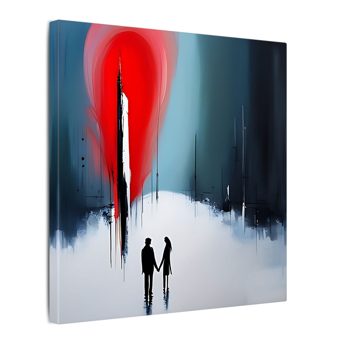Under the Red Sky – Abstract Couple Silhouette Canvas Print