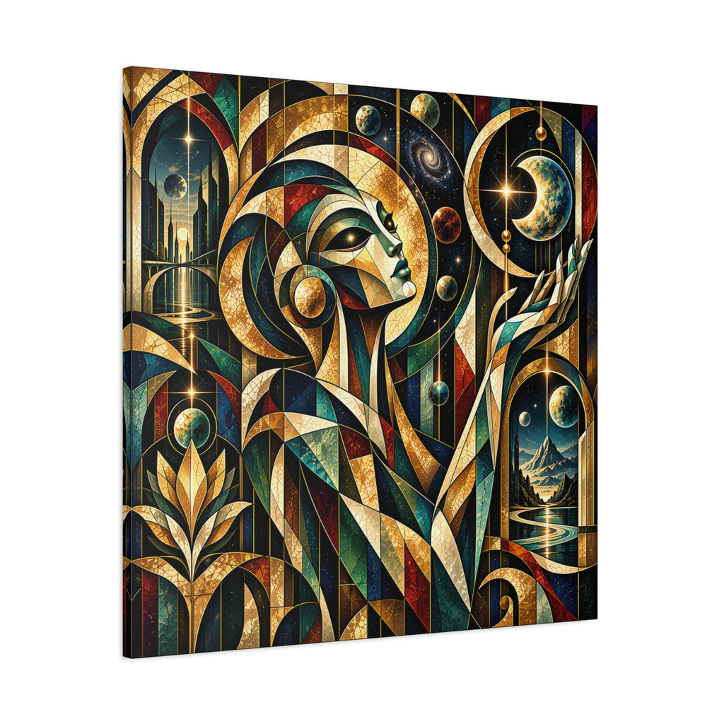 Oracle of the Golden Cosmos — Futuristic Celestial Portrait Wall Art