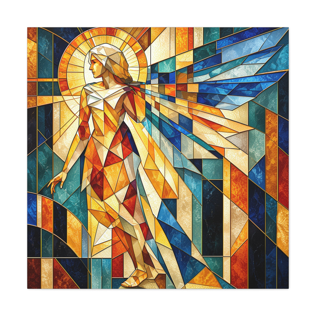 Messenger of Light — Geometric Stained Glass Angel Fine Art Print