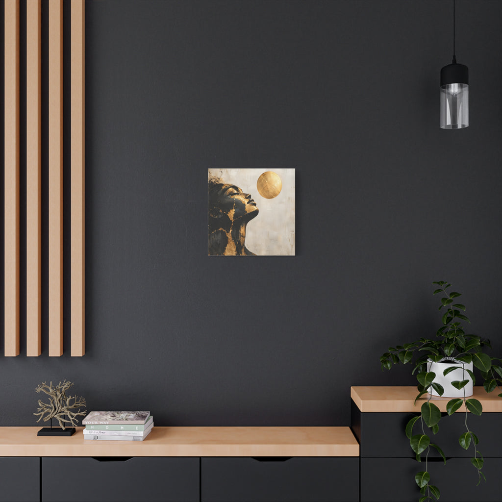Golden Stillness — Modern Black & Gold Woman Portrait