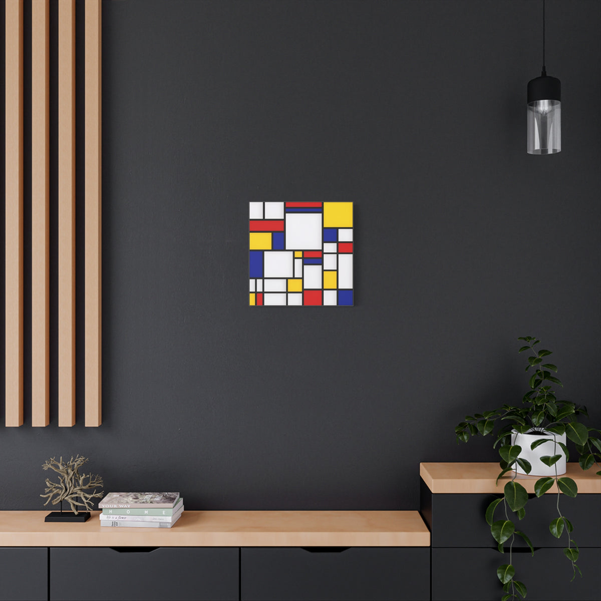Abstract Geometric Canvas Art – Red, Blue & Yellow Stretched Print