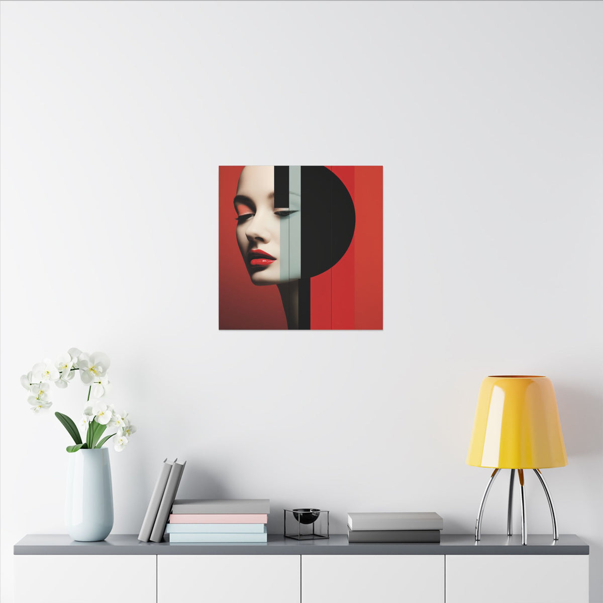 Red Eclipse – Modern Geometric Fashion Portrait Canvas Print