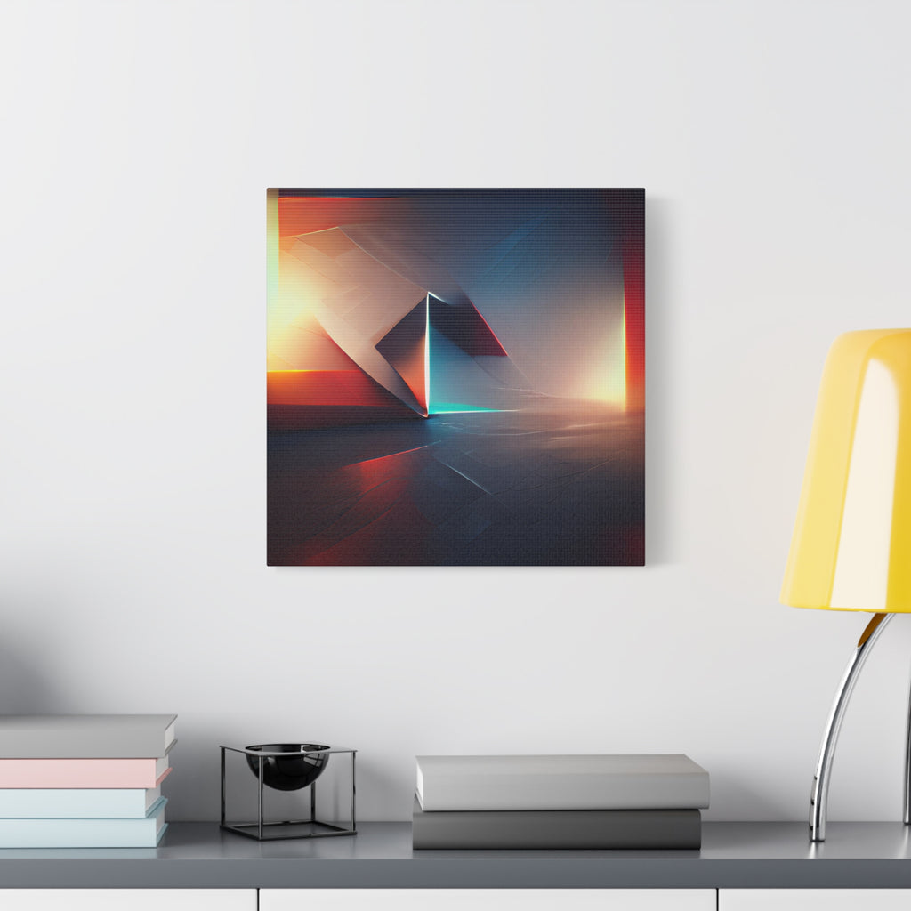 Threshold of Light — Luminous Geometric Abstract in Crimson, Indigo & Gold