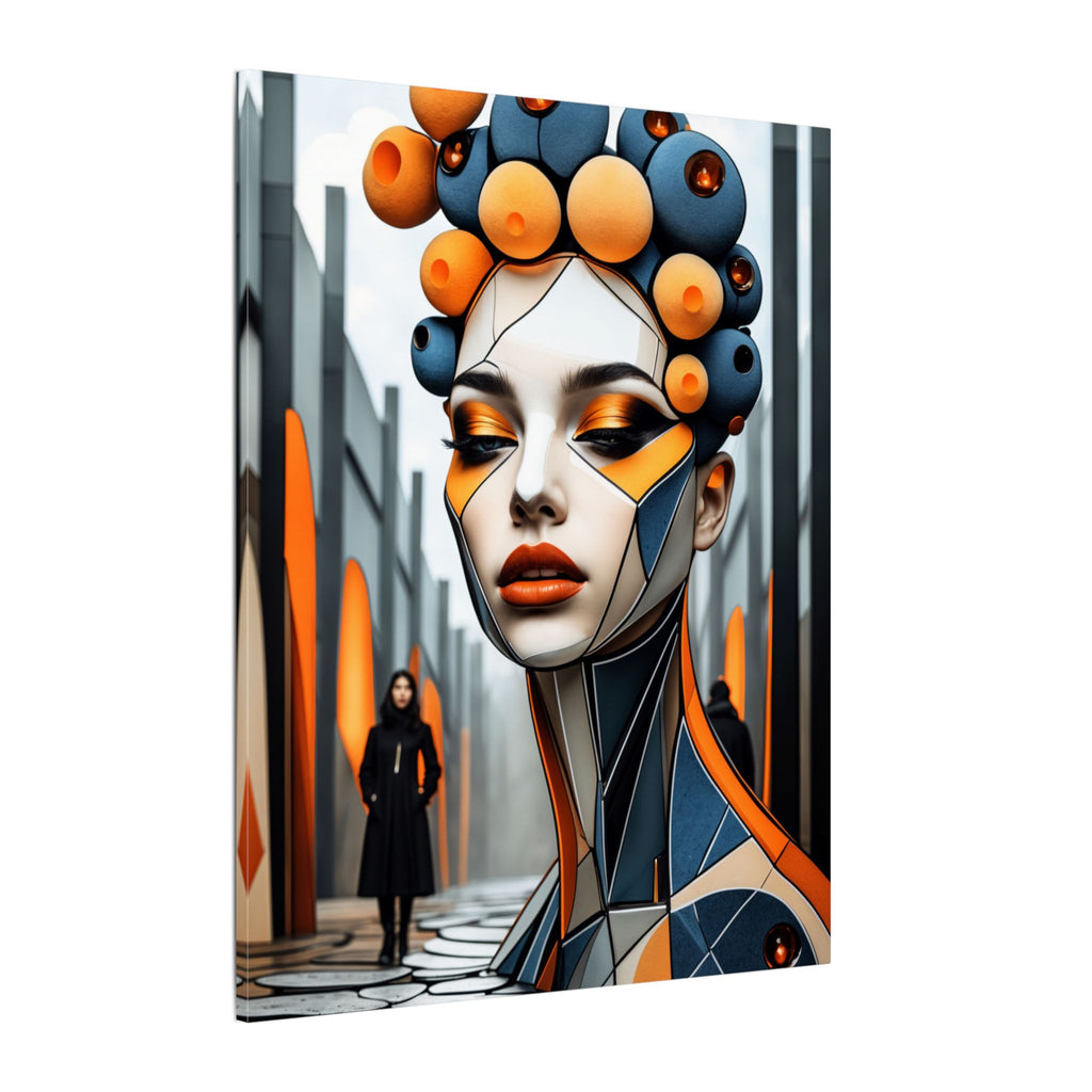 Orbital Crown – Futurist Geometric Female Portrait Canvas Print