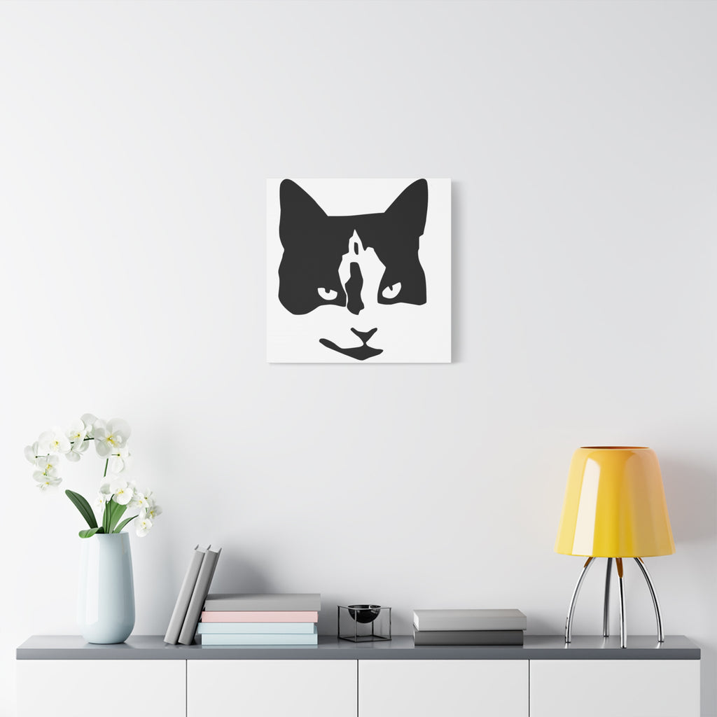 Black Mask – Minimal Black and White Abstract Cat Face Canvas Print