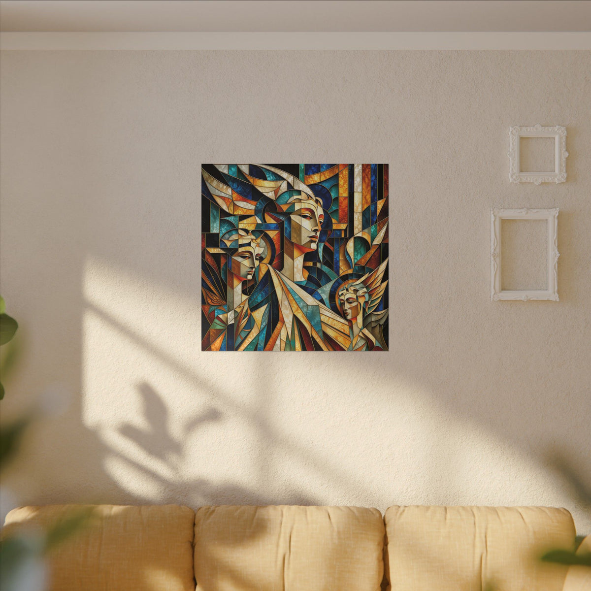 Echoes of Athena – Cubist Classical Goddess Stain Glass Canvas Print
