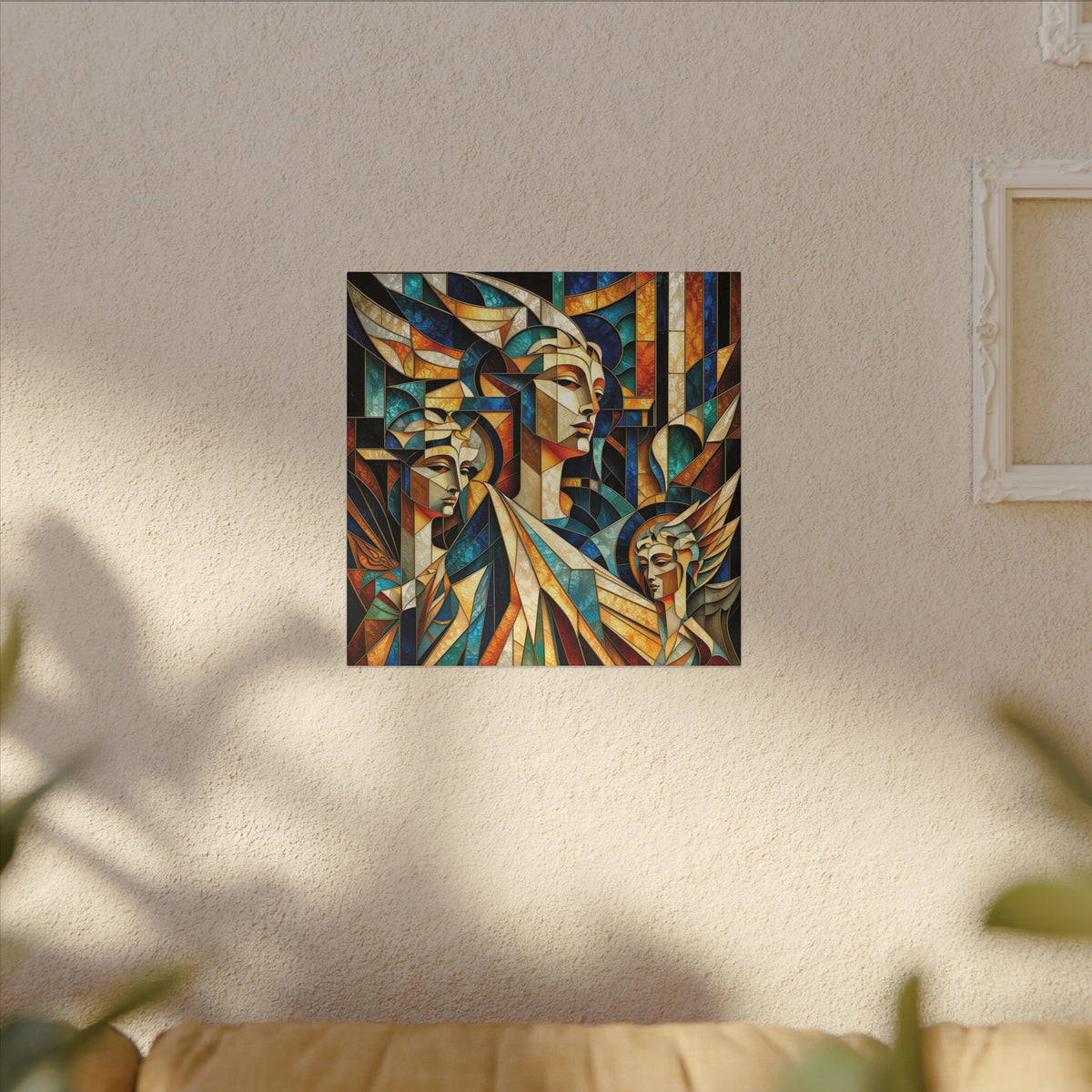 Echoes of Athena – Cubist Classical Goddess Stain Glass Canvas Print
