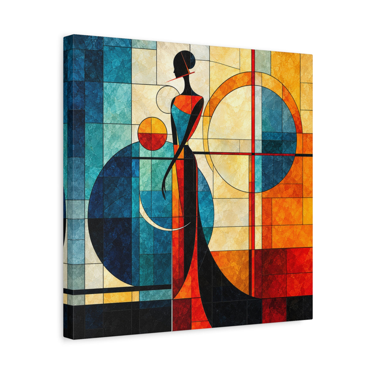 Solar Silhouette — Art Deco Stained Glass Woman Canvas