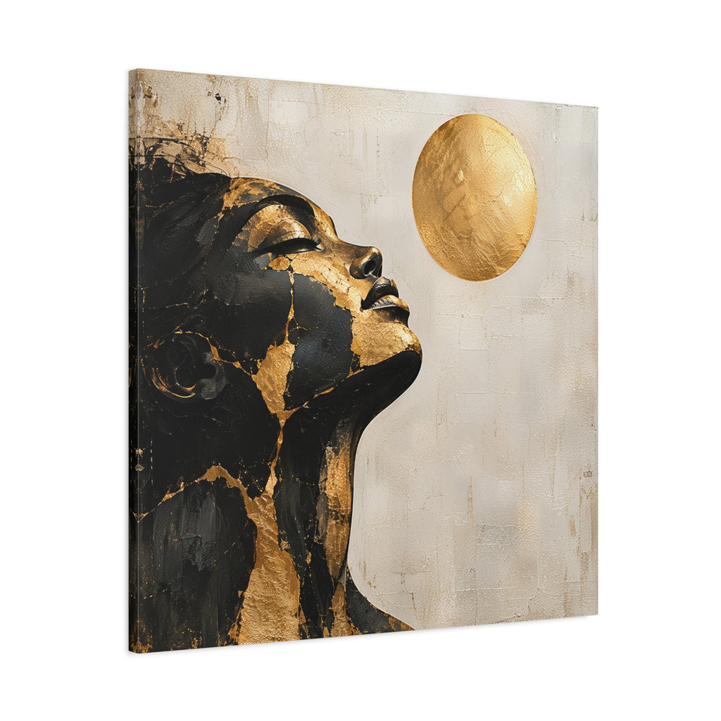 Golden Stillness — Modern Black & Gold Woman Portrait