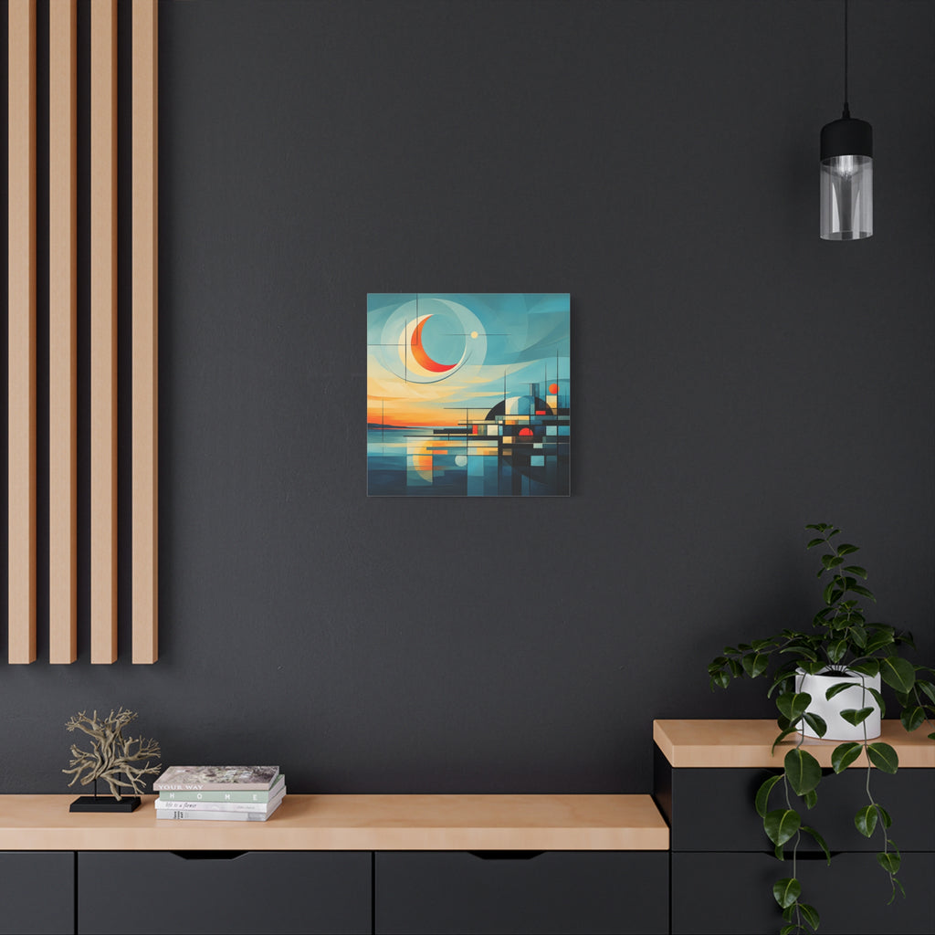 Crescent Harbor at Dusk — Abstract Matte Stretched Wall Decor