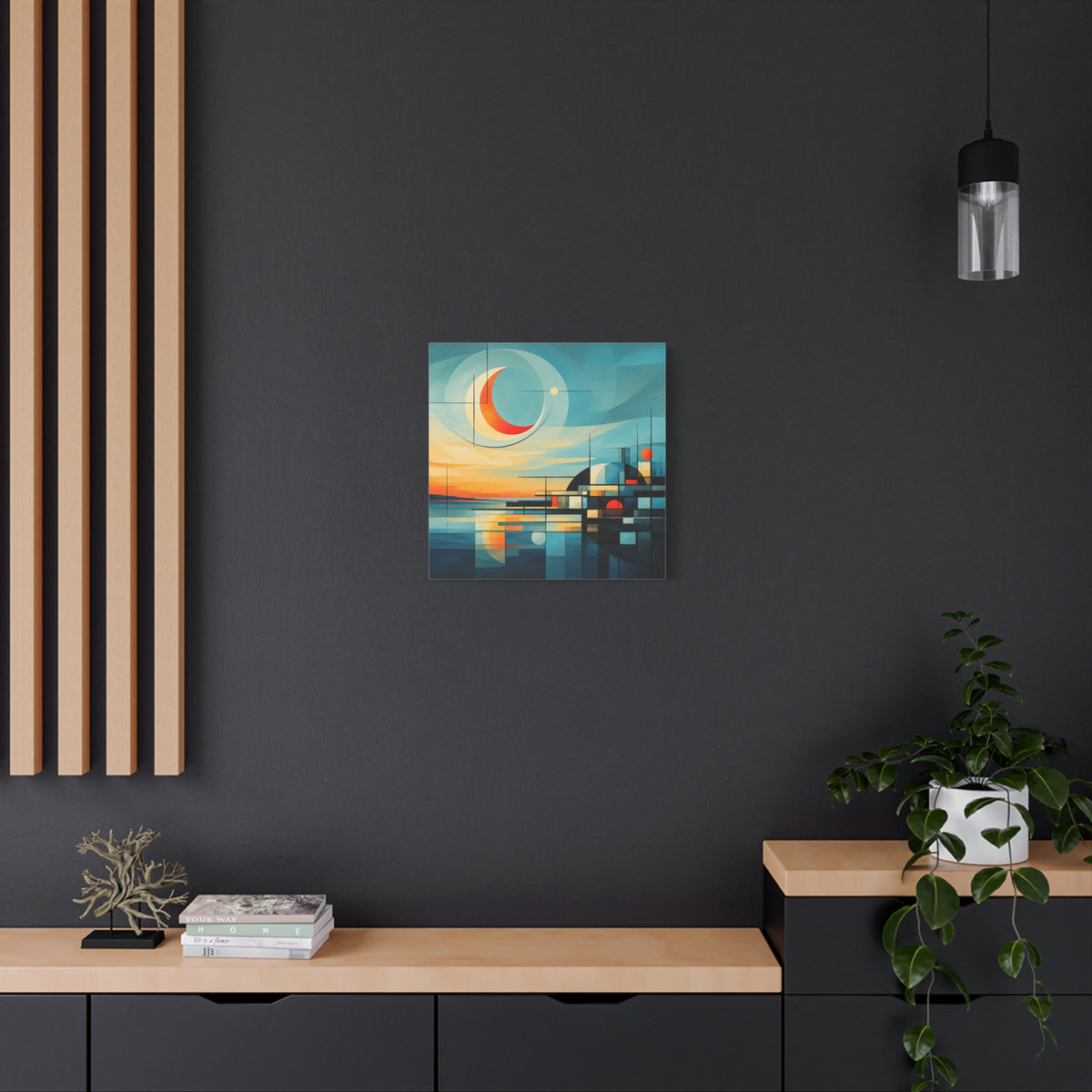 Crescent Harbor at Dusk — Abstract Matte Stretched Wall Decor