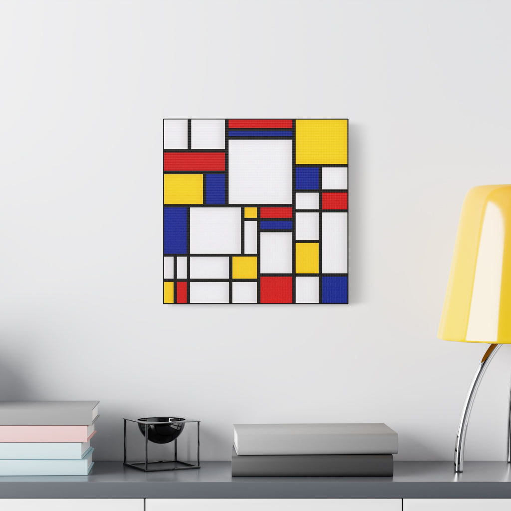 Abstract Geometric Canvas Art – Red, Blue & Yellow Stretched Print