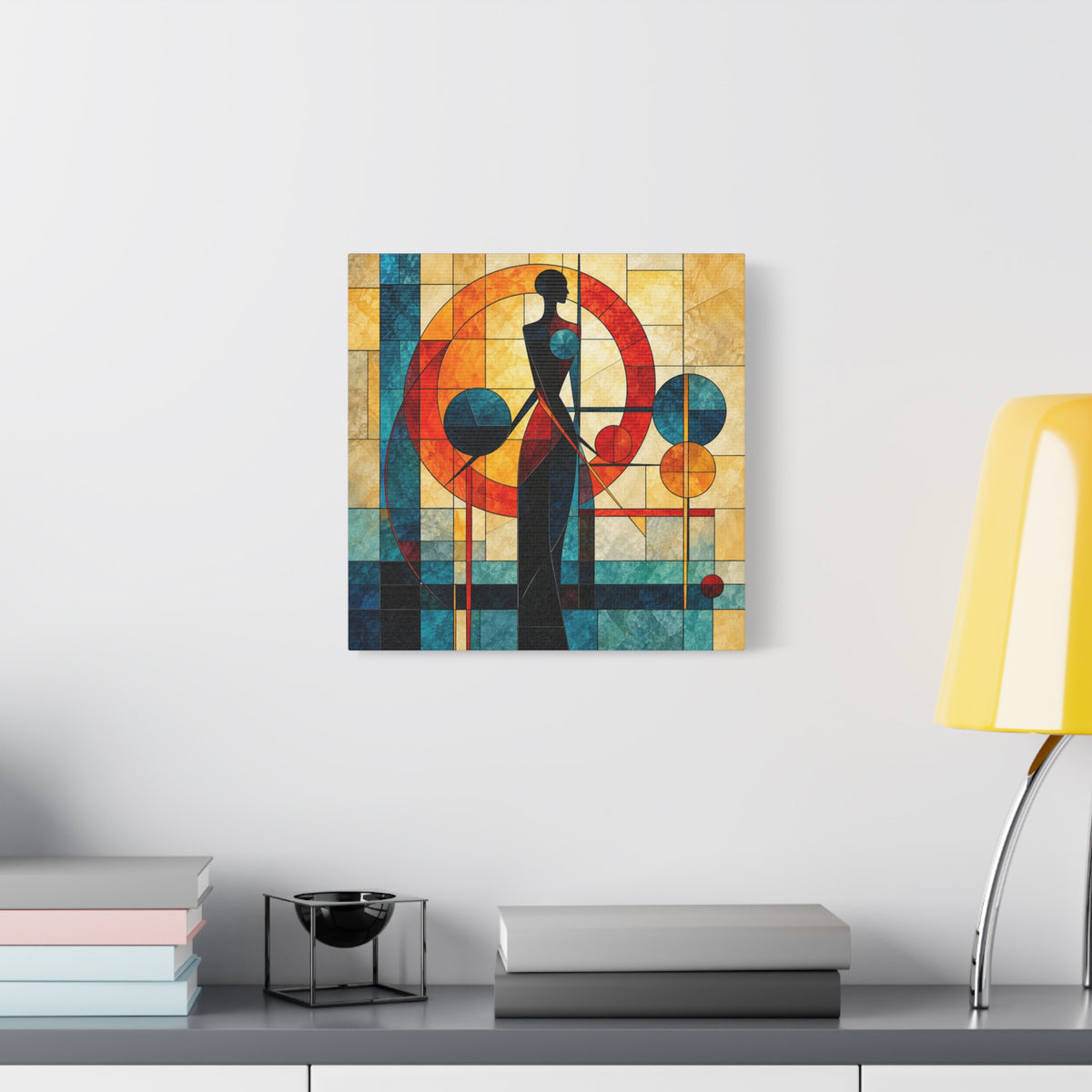 Radiant Orbit — Modern Stained Glass Woman Canvas
