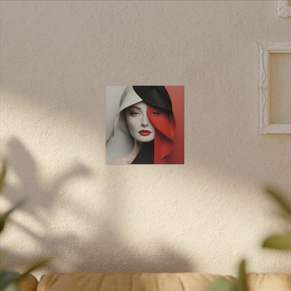 Split Poise – Modern Red Black Female Portrait Canvas Print