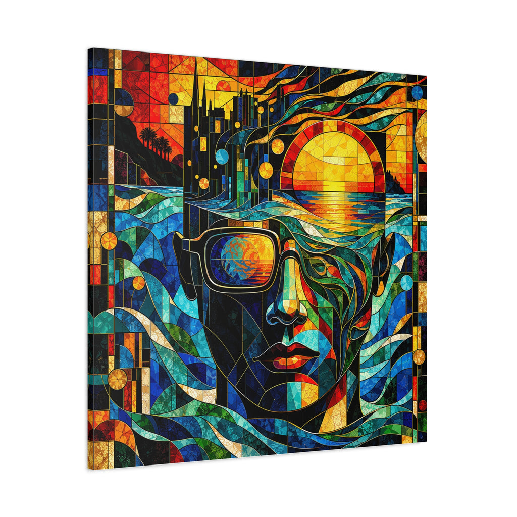 Sunset in His Eyes - Stained-Glass Sunset Portrait Canvas