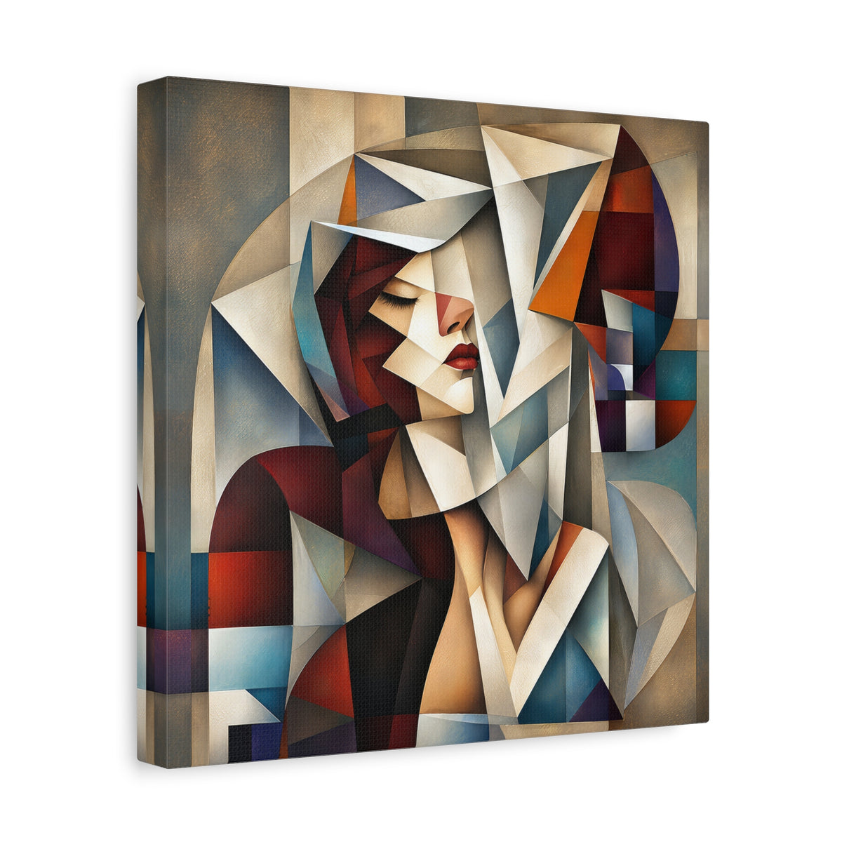Between Her Thoughts — Modern Cubist Woman Portrait Wall Art