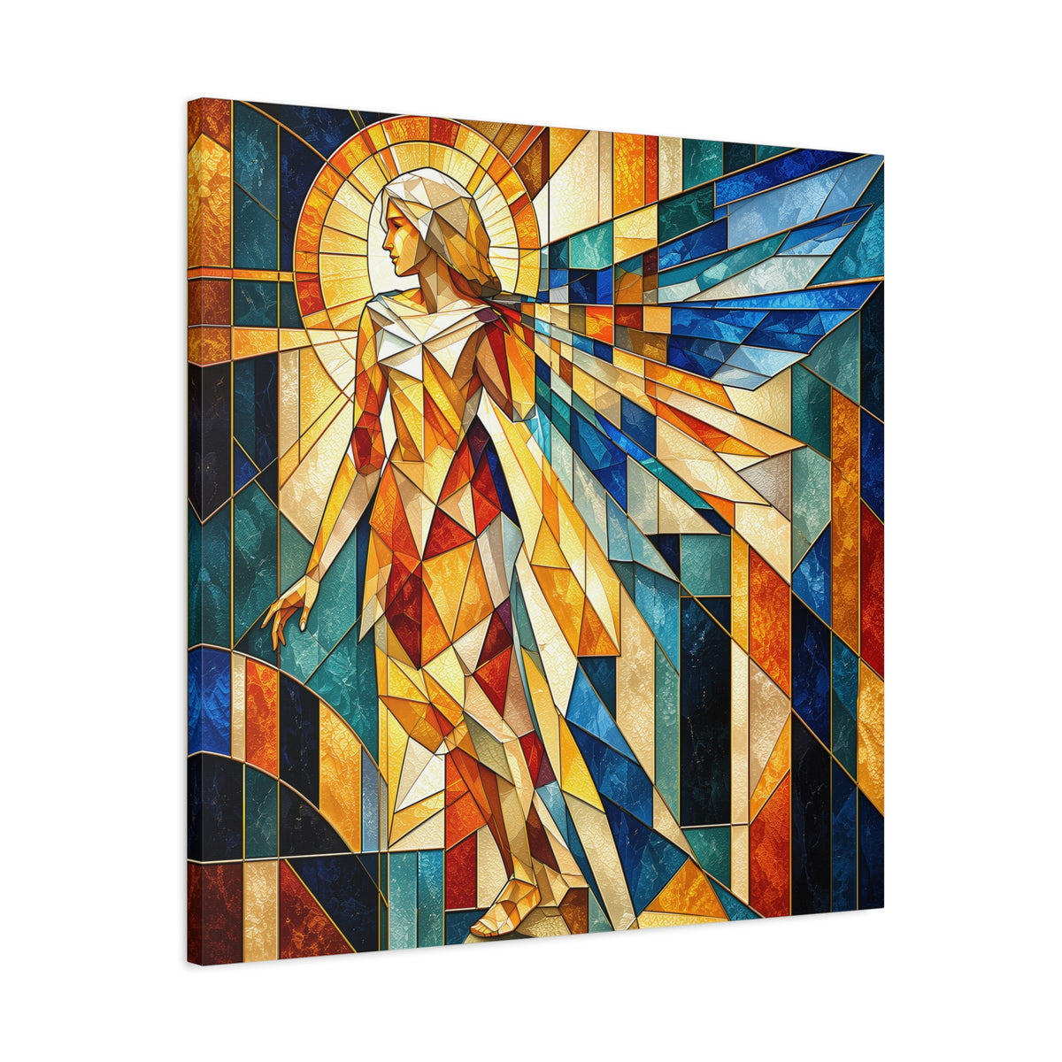 Messenger of Light — Geometric Stained Glass Angel Fine Art Print