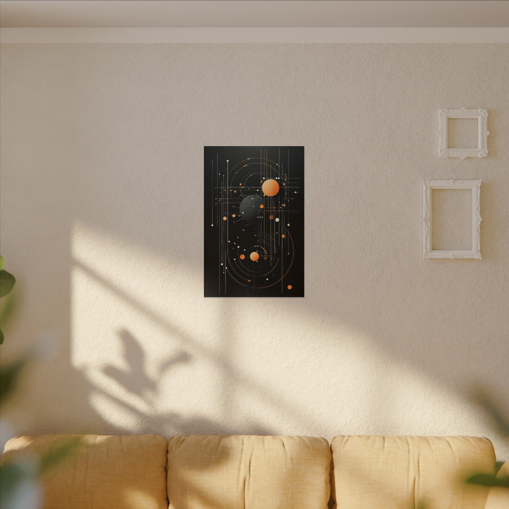 Orbit After Dark – Black Orange Geometric Abstract Canvas Print