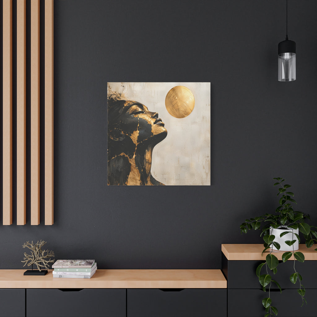 Golden Stillness — Modern Black & Gold Woman Portrait