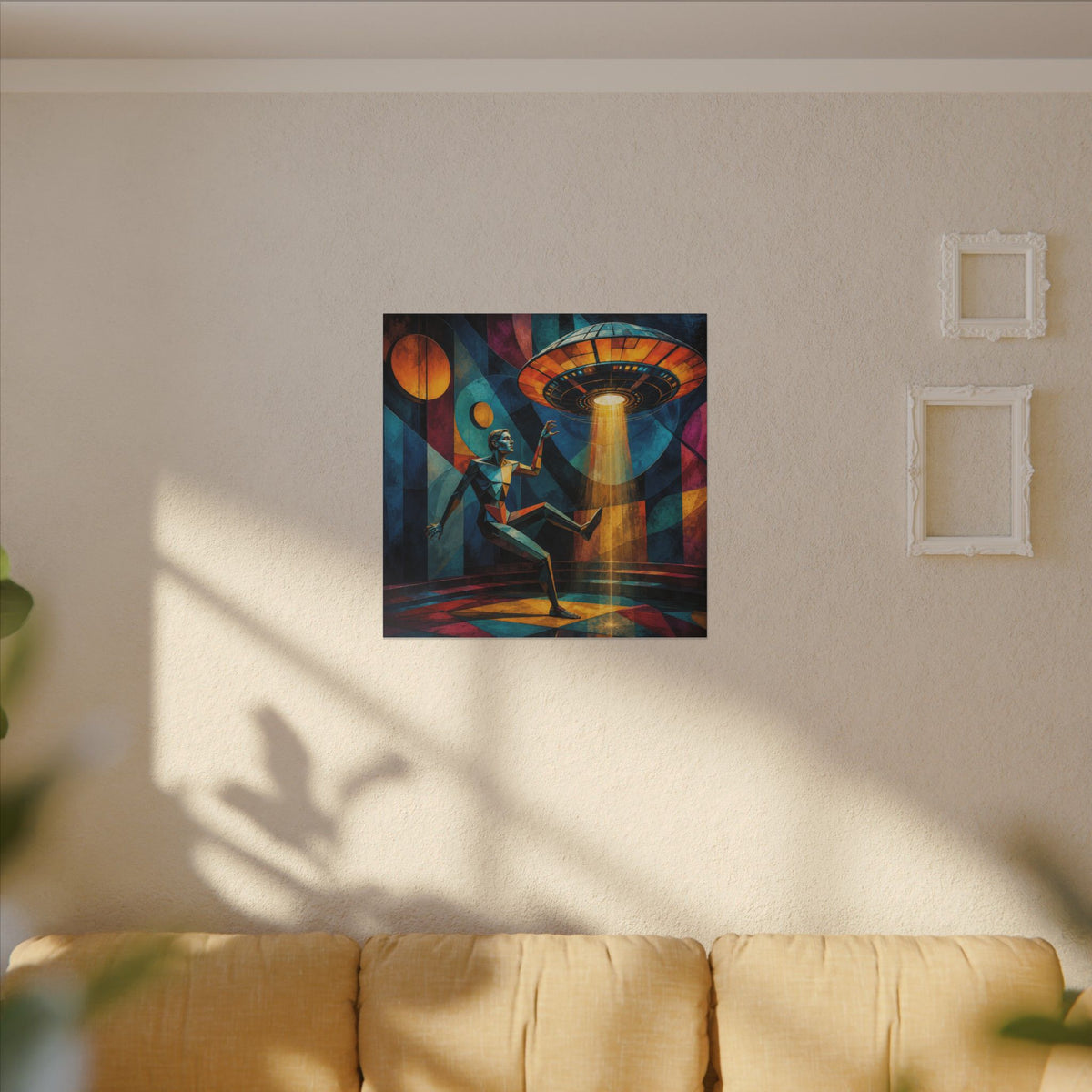 Suspended Signal – Retro Futurist UFO Geometric Canvas Print