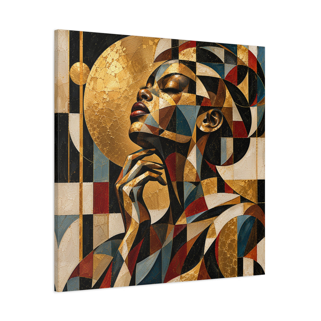Moonlit Reverie — Gilded Cubist Woman Portrait