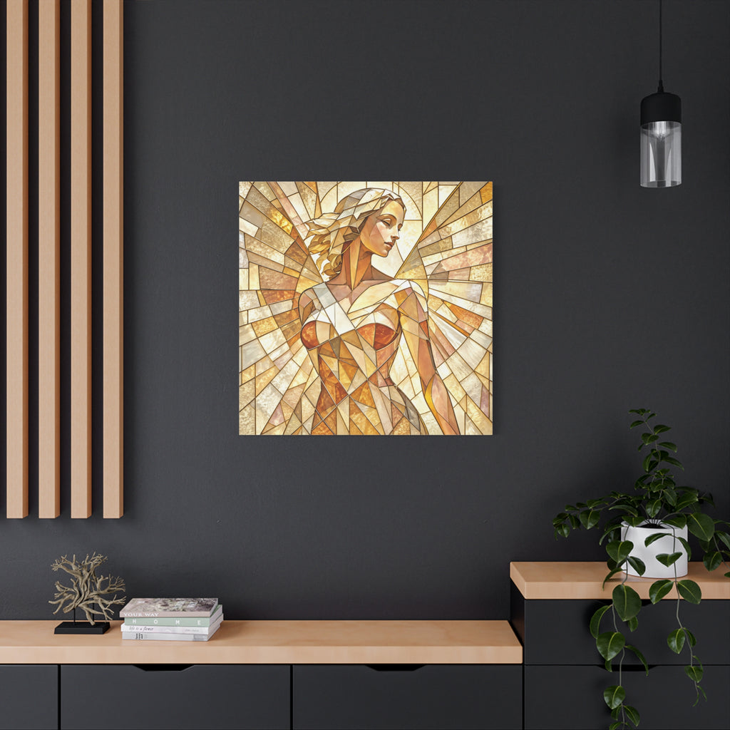 The Light She Carries | Golden Stained Glass Angel Art
