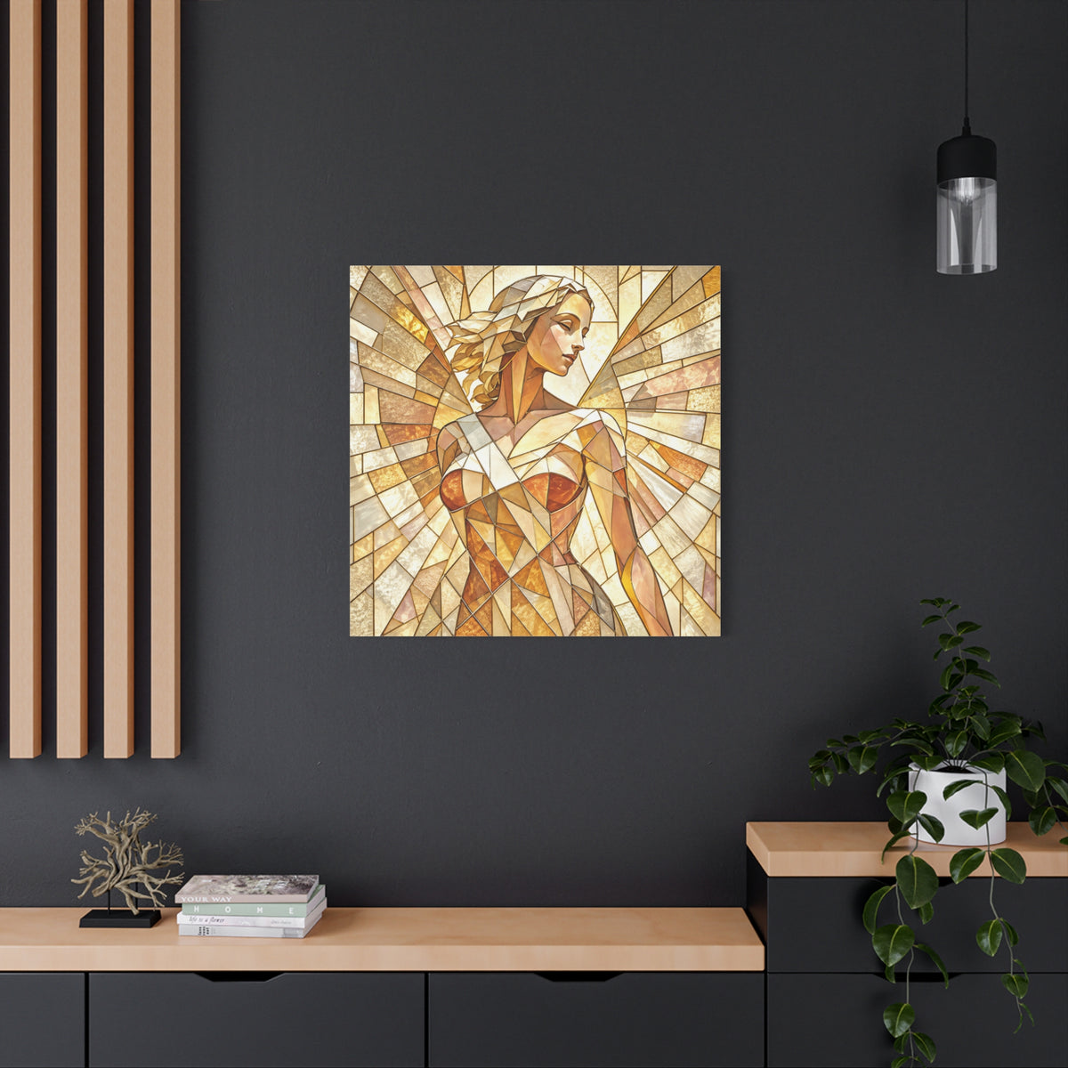The Light She Carries | Golden Stained Glass Angel Art