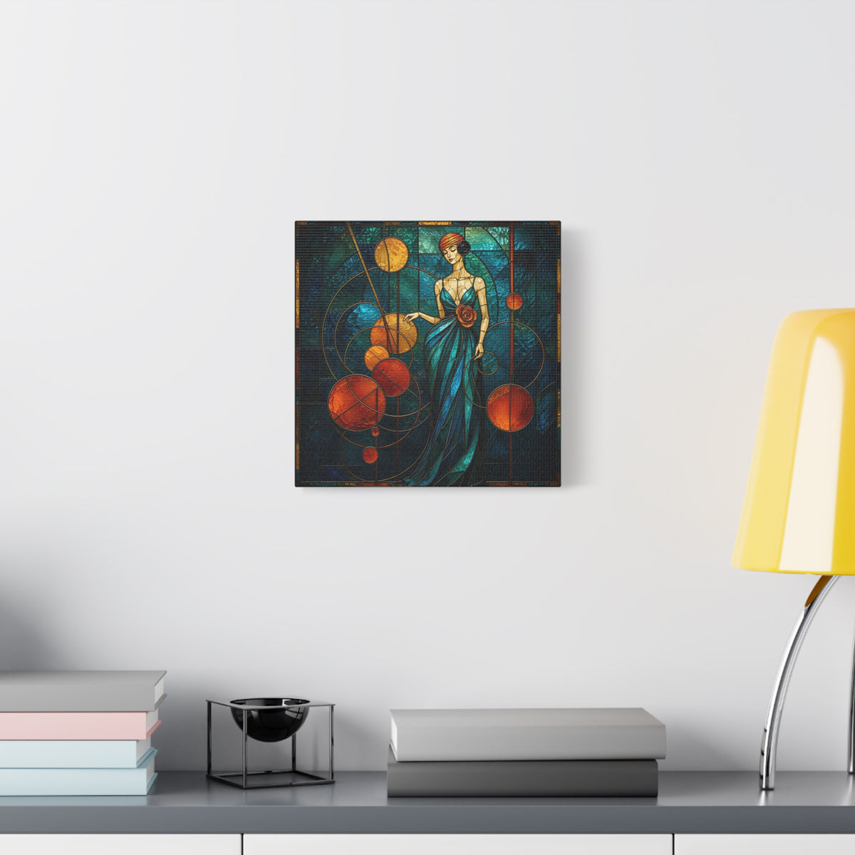 Orbit of Elegance — Art Deco Stained Glass Woman Wall Art