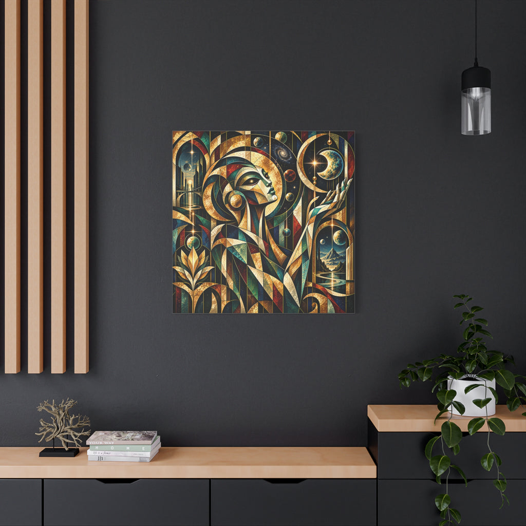 Oracle of the Golden Cosmos — Futuristic Celestial Portrait Wall Art