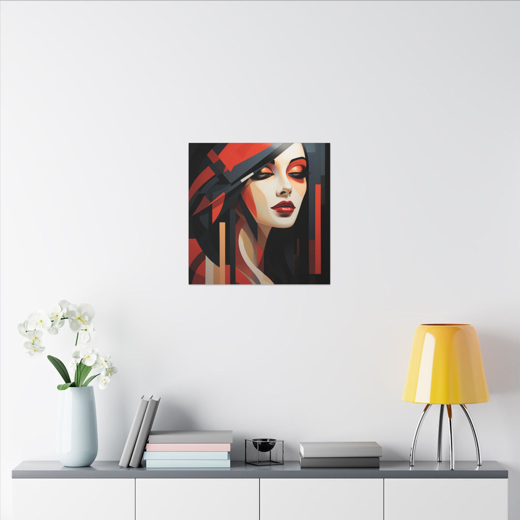Red Interval – Modern Geometric Female Portrait Canvas Print