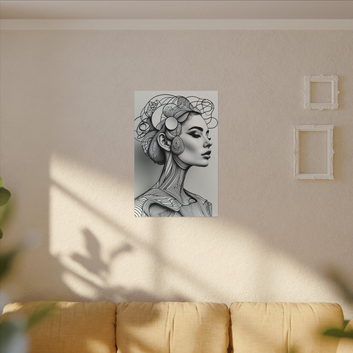 Lines of Becoming – Monochrome Futurist Line Portrait Canvas Print