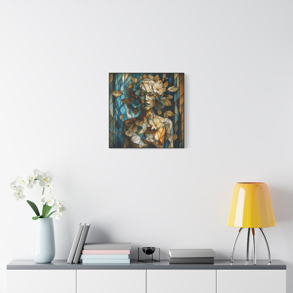 Where She Blooms — Modern Floral Stained Glass Woman Wall Art