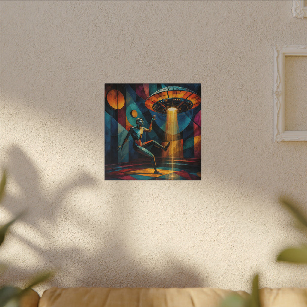 Suspended Signal – Retro Futurist UFO Geometric Canvas Print